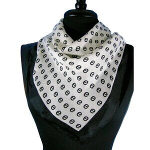 Baar & Beards Black White Silk Blend Square Scarf "E" Print Japan Made 21"